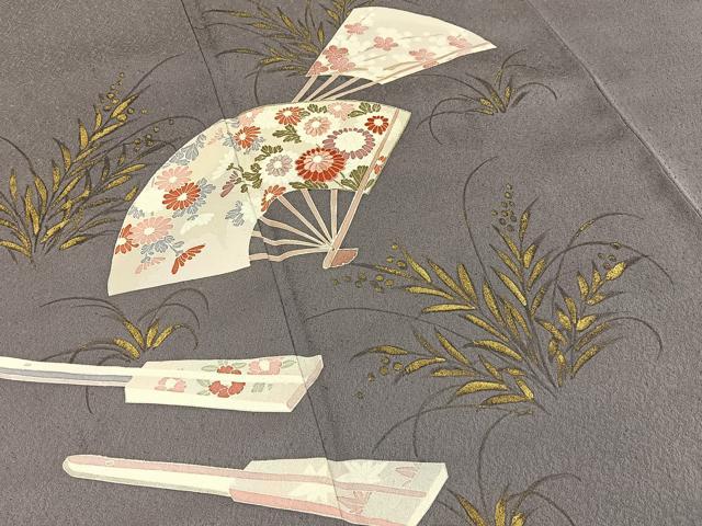 平和屋着物●訪問着 刺繍 扇面花文 金彩 正絹 逸品 BAAY3675hj