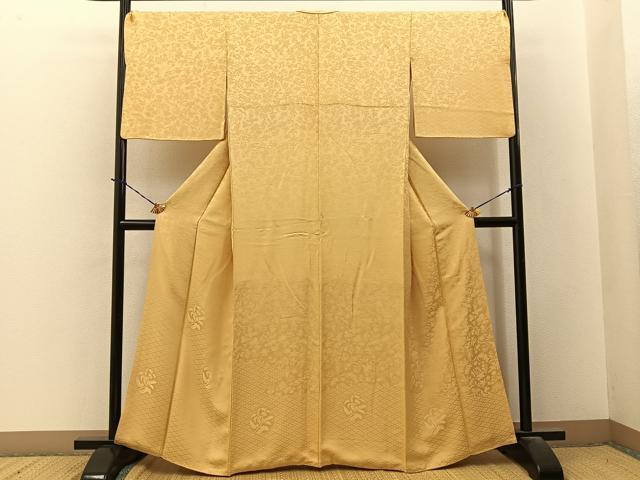 平和屋着物●無地絵羽訪問着 草花丸地紋 蜂蜜色 ほていや扱い 正絹 逸品 BAAY3678hj