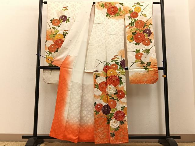 平和屋着物■豪華振袖 駒刺繍 菊 暈し染め 金彩 正絹 逸品 BAAY3679hj