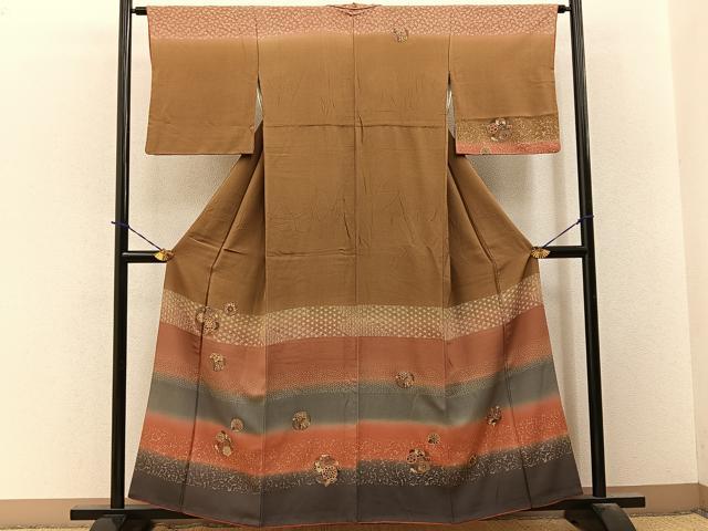 平和屋着物■訪問着 刺繍 花丸文 暈し染め 金彩 鬼しぼ縮緬 正絹 逸品 BAAY3682hj