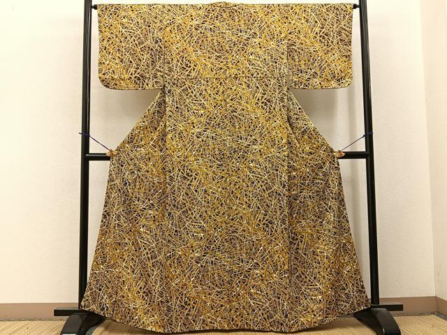 平和屋着物■上質な小紋 芝草文 黒地 正絹 逸品 BAAY3687hj