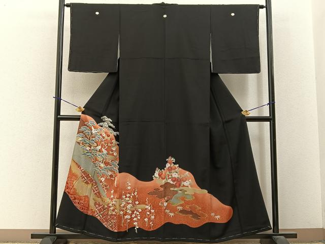 平和屋着物■豪華黒留袖 刺繍 松竹梅 群鶴有職花文 金彩 正絹 逸品 未使用 BAAY3731hj