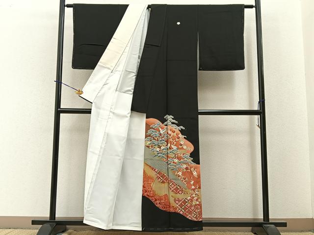 平和屋着物■豪華黒留袖 刺繍 松竹梅 群鶴有職花文 金彩 正絹 逸品 未使用 BAAY3731hj