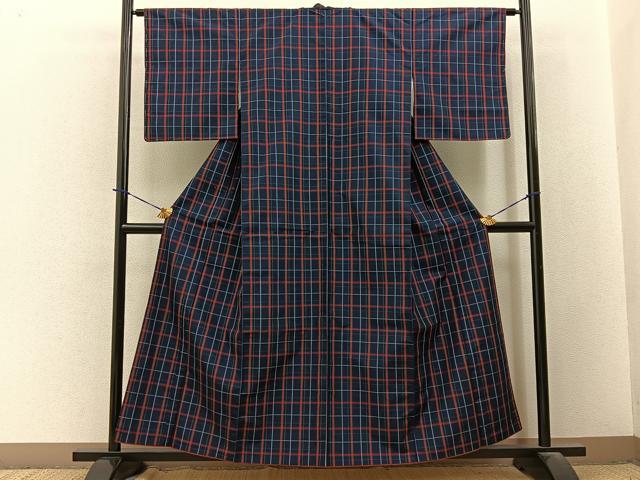 平和屋着物■上質な紬 格子柄 正絹 逸品 未使用 BAAY3733hj