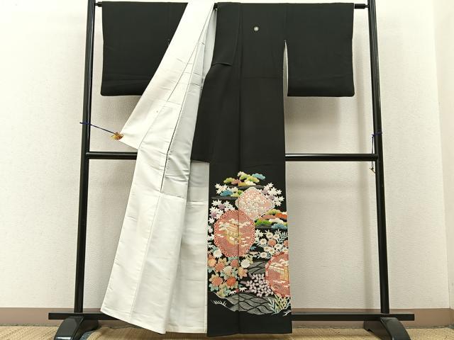 平和屋着物■豪華黒留袖 友禅 松竹梅 御所解文 正絹 逸品 BAAY3748hj