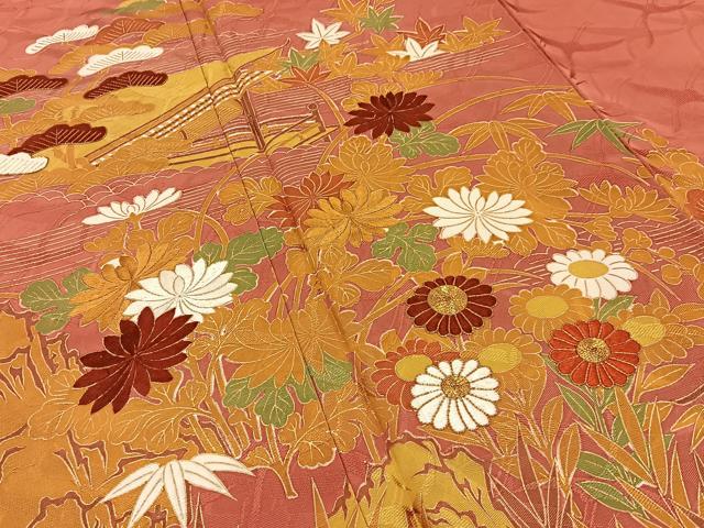 平和屋着物■豪華色留袖 駒刺繍 風景花文 金彩 正絹 逸品 BAAY3750hj