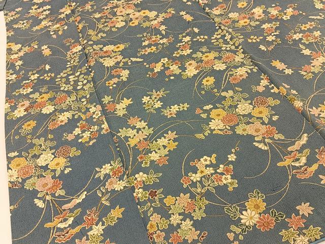平和屋着物■上質な小紋 草花文 金彩 鬼しぼ縮緬 正絹 逸品 BAAY3760hj