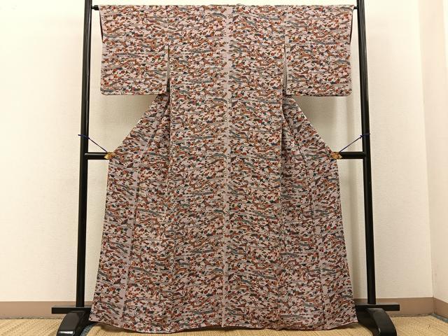 平和屋着物■上質な小紋 型染め 鳳凰風景文 鬼しぼ縮緬 正絹 逸品 BAAY3764hj