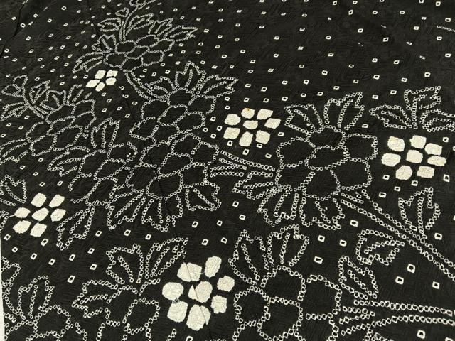 平和屋着物●訪問着 総絞り 笹花文 黒地 正絹 逸品 BAAY3769hj