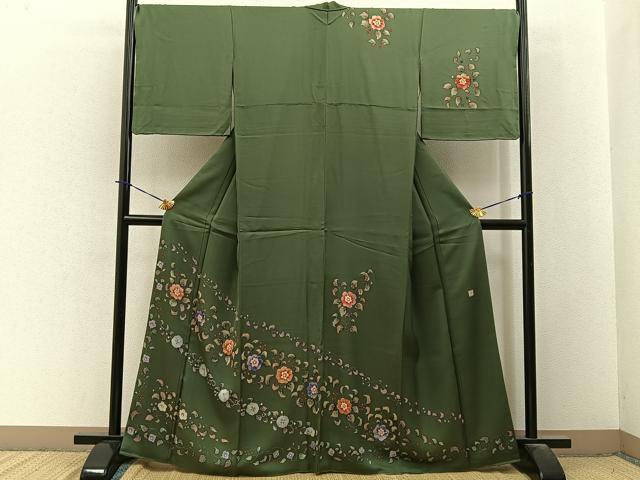 平和屋着物●安藤松岳 訪問着 南天草花文 正絹 逸品 BAAY3780hj