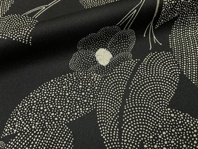 平和屋着物■上質な小紋 絞り 椿 黒地 正絹 逸品 BAAY3791hj