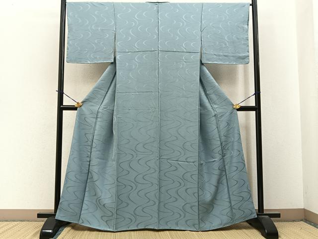 平和屋着物●上質な色無地 流水地紋 秘色色 正絹 逸品 BAAY3795hj