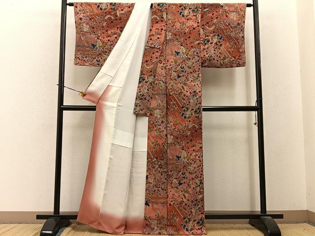 平和屋着物■上質な小紋 草花文 鬼しぼ縮緬 正絹 逸品 BAAY3798hj