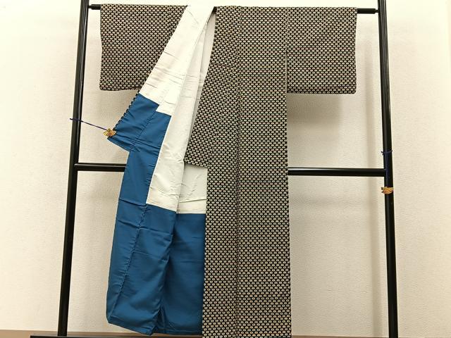 平和屋着物■上質な小紋 紬地 型染め 花尽くし 濃紺地 正絹 逸品 BAAY3803hj