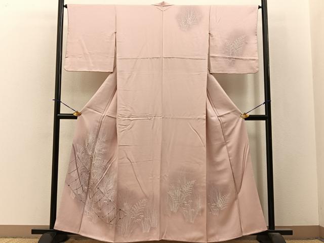 平和屋着物■訪問着 刺繍 竹垣草葉文 暈し染め 正絹 逸品 BAAY3816hj