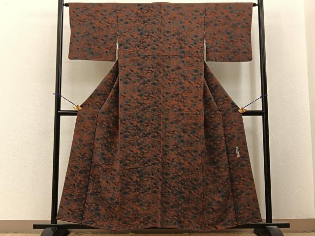 平和屋着物●宮内庁御用達 赤城右堂 小紋 型染め 流水花文 鬼しぼ縮緬 正絹 逸品 BAAY3817hj