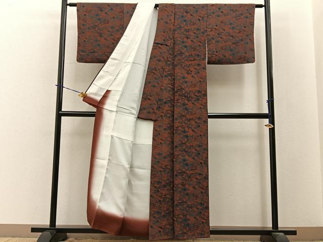 平和屋着物●宮内庁御用達 赤城右堂 小紋 型染め 流水花文 鬼しぼ縮緬 正絹 逸品 BAAY3817hj