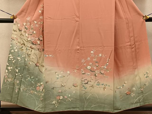 平和屋着物■訪問着 流水枝花文 暈し染め 正絹 逸品 BAAY3823hj
