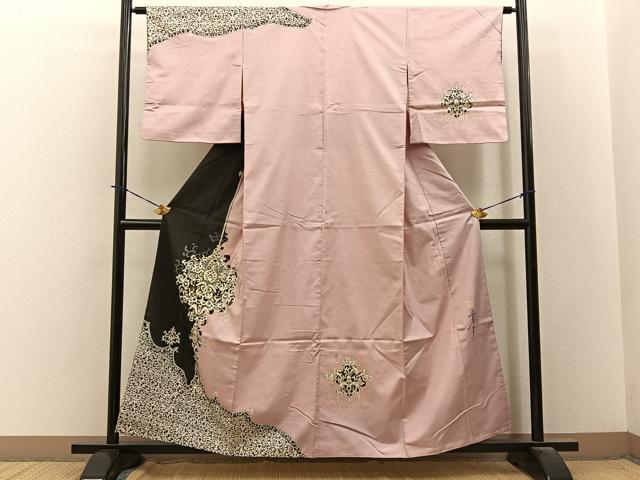 平和屋着物●五月みどりプロデュース 訪問着 結城紬 飾花文 金銀彩 正絹 逸品 BAAY3828hj