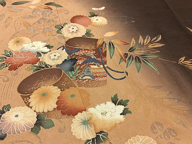 平和屋着物●訪問着 流水草花文 暈し染め 金銀彩 正絹 逸品 BAAY3829hj