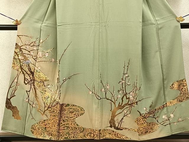 平和屋着物■豪華色留袖 流水花鳥文 暈し染め 金銀彩 正絹 逸品 BAAY3835hj