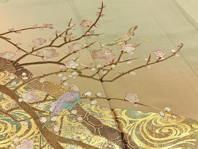 平和屋着物■豪華色留袖 流水花鳥文 暈し染め 金銀彩 正絹 逸品 BAAY3835hj