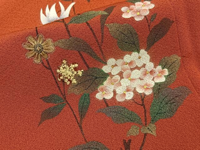 平和屋着物●豪華振袖 色無地 ワンポイント 草花文 弁柄色 金彩 正絹 逸品 未使用 BAAY3839hj