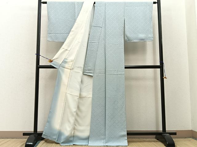平和屋着物●上質な色無地 松皮菱地紋 月白色 正絹 逸品 BAAY3847hj