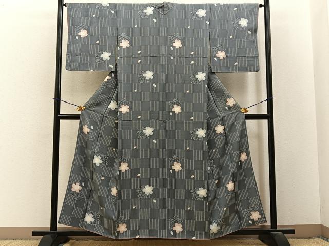 平和屋着物●上質な小紋 舞桜文 正絹 逸品 BAAY3854hj