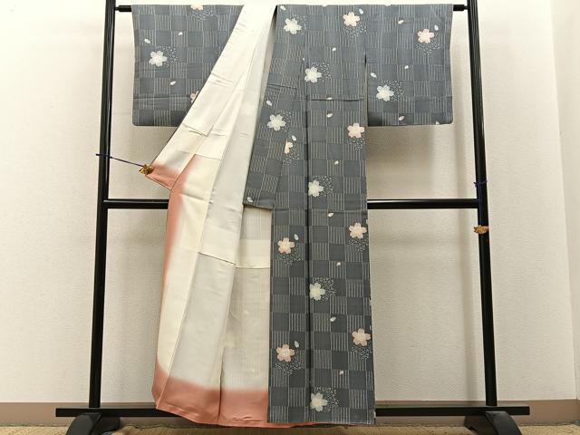 平和屋着物●上質な小紋 舞桜文 正絹 逸品 BAAY3854hj