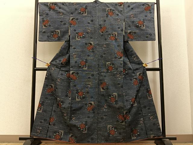 平和屋着物■上質な紬 吉祥草花文 正絹 逸品 BAAY3858hj