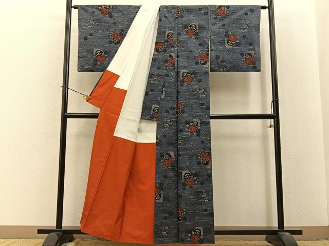 平和屋着物■上質な紬 吉祥草花文 正絹 逸品 BAAY3858hj