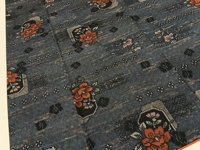 平和屋着物■上質な紬 吉祥草花文 正絹 逸品 BAAY3858hj