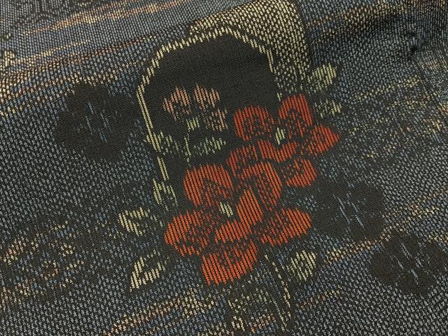 平和屋着物■上質な紬 吉祥草花文 正絹 逸品 BAAY3858hj