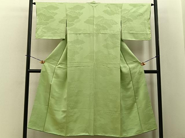 平和屋着物■上質な色無地 雲取有職地紋 若菜色 正絹 逸品 未使用 BAAY3862hj