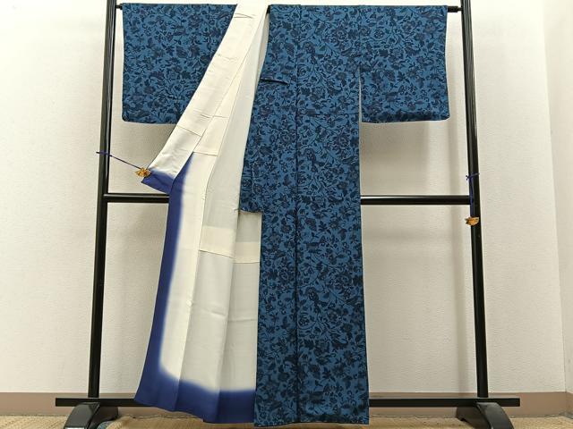 平和屋着物■上質な小紋 更紗花唐草文 鬼しぼ縮緬 正絹 逸品 BAAY3864hj