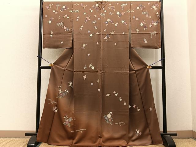 平和屋着物●訪問着 舞花文 暈し染め 銀彩 正絹 逸品 BAAY3865hj