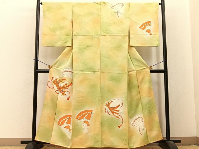 平和屋着物■訪問着 駒刺繍 檜扇束ね熨斗花文 暈し染め 金彩 正絹 逸品 BAAY3868hj