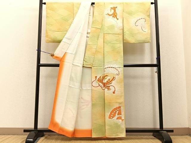 平和屋着物■訪問着 駒刺繍 檜扇束ね熨斗花文 暈し染め 金彩 正絹 逸品 BAAY3868hj