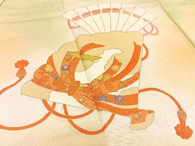 平和屋着物■訪問着 駒刺繍 檜扇束ね熨斗花文 暈し染め 金彩 正絹 逸品 BAAY3868hj