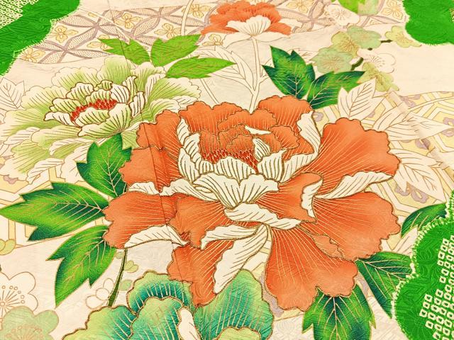 平和屋着物■豪華振袖 駒刺繍 絞り 雲隠れ牡丹花文 金彩 正絹 逸品 BAAY3870hj