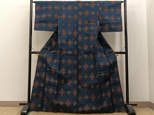 平和屋着物■上質な紬 菱花文 正絹 逸品 BAAY3872hj