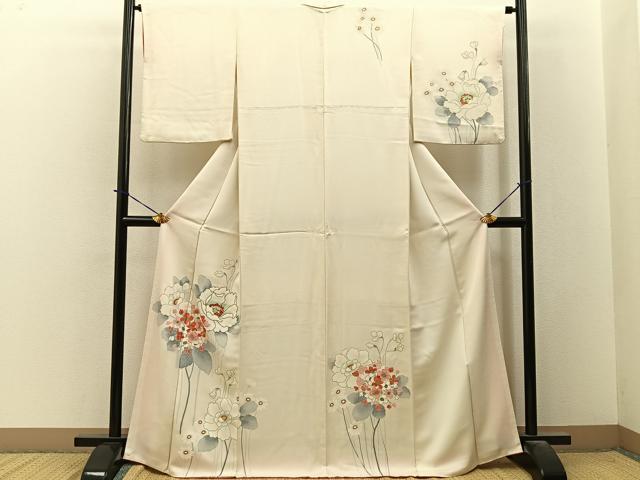 平和屋着物■訪問着 駒刺繍 草花文 金彩 正絹 逸品 BAAY3873hj