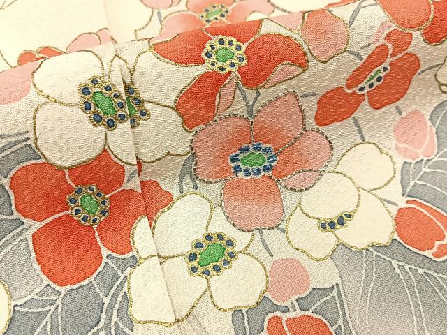 平和屋着物■訪問着 駒刺繍 草花文 金彩 正絹 逸品 BAAY3873hj