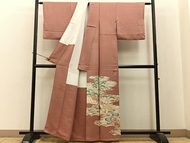 平和屋着物■豪華色留袖 駒刺繍 松竹梅 流水籬菊文 銀彩 正絹 逸品 BAAY3878hj