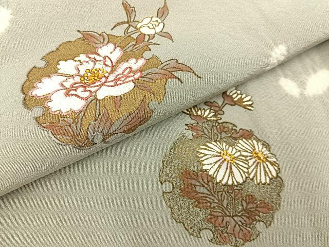 平和屋着物●訪問着 絞り 刺繍 雪輪草花文 金彩 正絹 逸品 BAAY3880hj