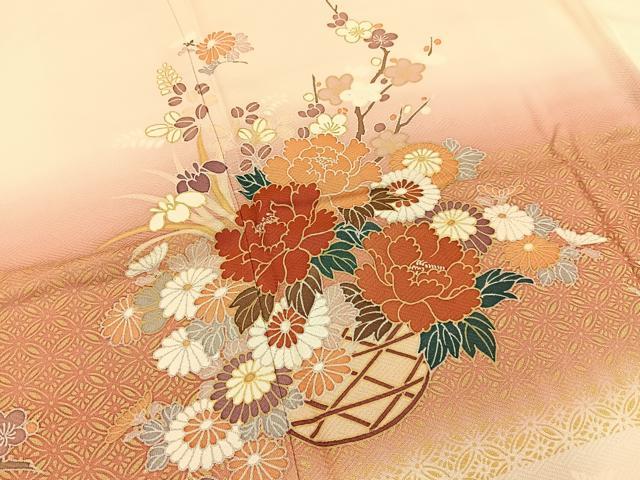 平和屋着物■訪問着 花籠文 暈し染め 金彩 ロング丈 正絹 逸品 BAAY3887hj