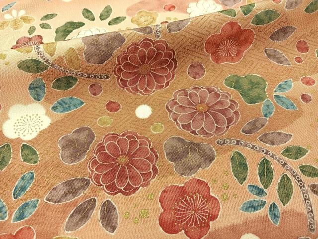 平和屋着物■上質な小紋 エ霞花文 暈し染め 金彩 ロング丈 正絹 逸品 BAAY3890hj