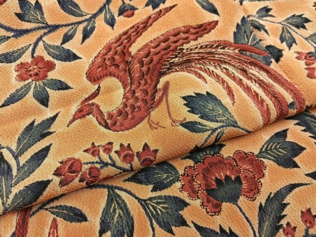 平和屋着物■上質な小紋 鳳凰更紗花文 鬼しぼ縮緬 正絹 逸品 BAAY3901hj