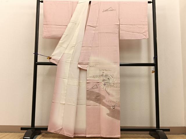 平和屋着物■訪問着 駒刺繍 檜扇花文 暈し染め 金銀彩 正絹 逸品 BAAY3906hj